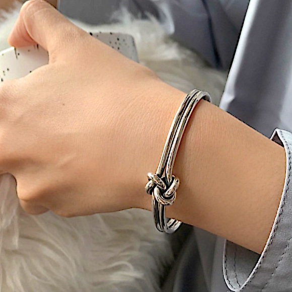 Knot Sterling Silver Bangle Cuff Bracelet - Picture 4 of 14